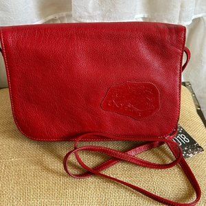 Genuine Carlos Falchi Red Leather Front Flap Crossbody Messenger Style Purse